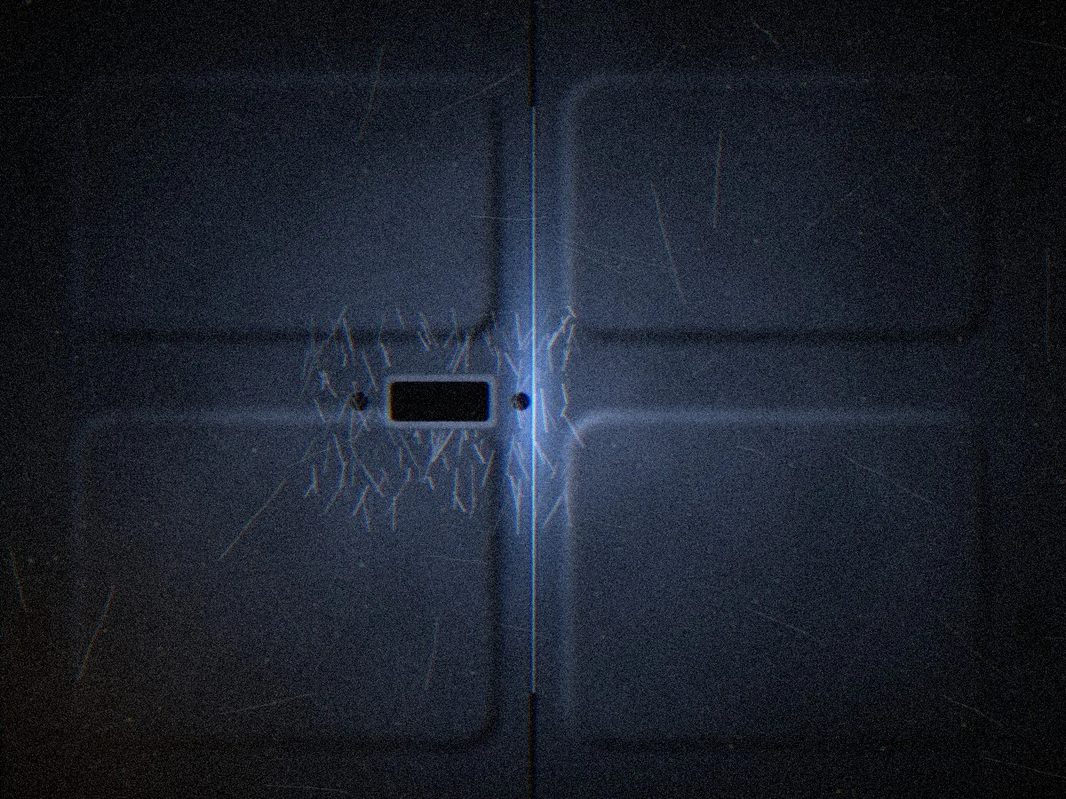 Murder Van concept art: the inside of the van’s rear doors, the handle cut away, cold light through the gap